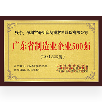 Top 500 manufacturing enterprises in Guangdong Province in 2015